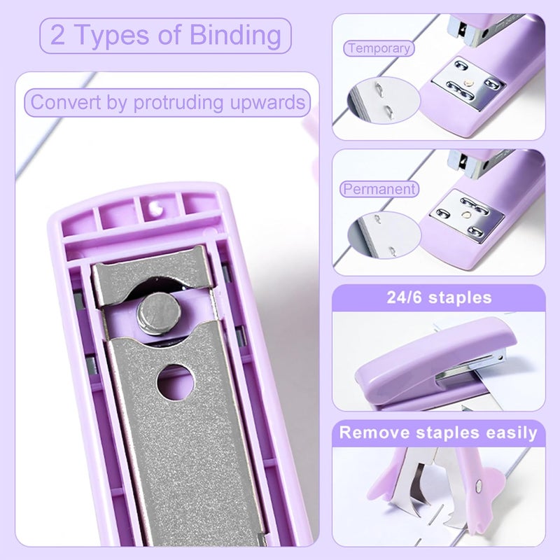 COMFYROOM Desk Accessories with Pen Holder, Office Supplies Desk Organizers and Accessories, Tape Dispenser, Stapler, Staple Remover, Staples, Clips Set, Ruler, Scissor, Pen, Tape (Purple) - Image 5